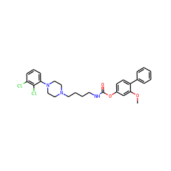 COc1cc(OC(=O)NCCCCN2CCN(c3cccc(Cl)c3Cl)CC2)ccc1-c1ccccc1 ZINC001772619874