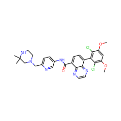 COc1cc(OC)c(Cl)c(-c2ccc(C(=O)Nc3ccc(CN4CCNC(C)(C)C4)nc3)c3nccnc23)c1Cl ZINC000115294400