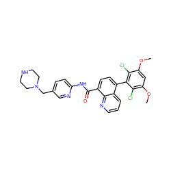 COc1cc(OC)c(Cl)c(-c2ccc(C(=O)Nc3ccc(CN4CCNCC4)cn3)c3ncccc23)c1Cl ZINC000115293937