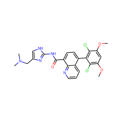 COc1cc(OC)c(Cl)c(-c2ccc(C(=O)Nc3nc(CN(C)C)c[nH]3)c3ncccc23)c1Cl ZINC000115295537