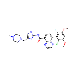 COc1cc(OC)c(Cl)c(-c2ccc(C(=O)Nc3nc(CN4CCN(C)CC4)c[nH]3)c3nccnc23)c1F ZINC000068152925