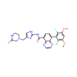 COc1cc(OC)c(Cl)c(-c2ccc(C(=O)Nc3nc(CN4CCNC(=O)C4)c[nH]3)c3nccnc23)c1F ZINC000115294093