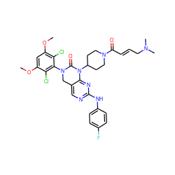 COc1cc(OC)c(Cl)c(N2Cc3cnc(Nc4ccc(F)cc4)nc3N(C3CCN(C(=O)/C=C/CN(C)C)CC3)C2=O)c1Cl ZINC001772638326