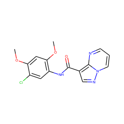 COc1cc(OC)c(NC(=O)c2cnn3cccnc23)cc1Cl ZINC000043508536