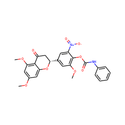 COc1cc(OC)c2c(c1)O[C@@H](c1cc(OC)c(OC(=O)Nc3ccccc3)c([N+](=O)[O-])c1)CC2=O ZINC000098085159