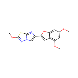 COc1cc(OC)c2cc(-c3cn4nc(OC)sc4n3)oc2c1 ZINC000653775788