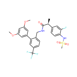 COc1cc(OC)cc(-c2cc(C(F)(F)F)ccc2CNC(=O)[C@@H](C)c2ccc(NS(C)(=O)=O)c(F)c2)c1 ZINC000146601829