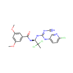 COc1cc(OC)cc(C(=O)N[C@@H](N/C(=N/C#N)Nc2ccc(Cl)nc2)C(C)(Cl)Cl)c1 ZINC000028866464