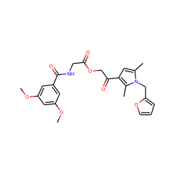 COc1cc(OC)cc(C(=O)NCC(=O)OCC(=O)c2cc(C)n(Cc3ccco3)c2C)c1 ZINC000003352918