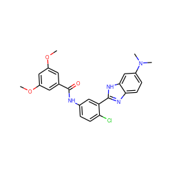 COc1cc(OC)cc(C(=O)Nc2ccc(Cl)c(-c3nc4ccc(N(C)C)cc4[nH]3)c2)c1 ZINC000040917821