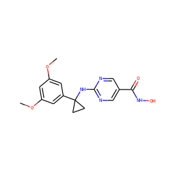 COc1cc(OC)cc(C2(Nc3ncc(C(=O)NO)cn3)CC2)c1 ZINC000166670301