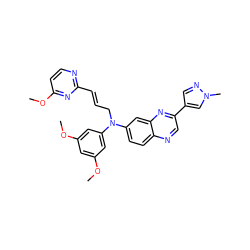 COc1cc(OC)cc(N(C/C=C/c2nccc(OC)n2)c2ccc3ncc(-c4cnn(C)c4)nc3c2)c1 ZINC000219360167