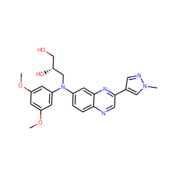 COc1cc(OC)cc(N(C[C@H](O)CO)c2ccc3ncc(-c4cnn(C)c4)nc3c2)c1 ZINC000168949836
