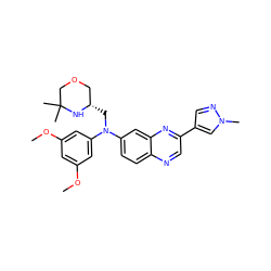 COc1cc(OC)cc(N(C[C@H]2COCC(C)(C)N2)c2ccc3ncc(-c4cnn(C)c4)nc3c2)c1 ZINC000204151306