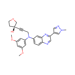 COc1cc(OC)cc(N(CC#C[C@]2(O)CCOC2)c2ccc3ncc(-c4cnn(C)c4)nc3c2)c1 ZINC000204152409