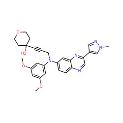 COc1cc(OC)cc(N(CC#CC2(O)CCOCC2)c2ccc3ncc(-c4cnn(C)c4)nc3c2)c1 ZINC000219359074