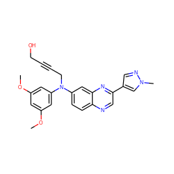 COc1cc(OC)cc(N(CC#CCO)c2ccc3ncc(-c4cnn(C)c4)nc3c2)c1 ZINC000219327078