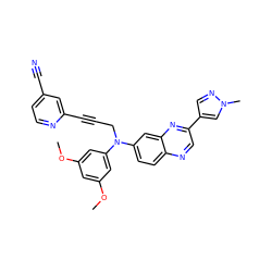 COc1cc(OC)cc(N(CC#Cc2cc(C#N)ccn2)c2ccc3ncc(-c4cnn(C)c4)nc3c2)c1 ZINC000219373180