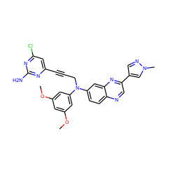 COc1cc(OC)cc(N(CC#Cc2cc(Cl)nc(N)n2)c2ccc3ncc(-c4cnn(C)c4)nc3c2)c1 ZINC000219373874