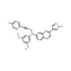 COc1cc(OC)cc(N(CC#Cc2ccc(C)cn2)c2ccc3ncc(-c4cnn(C)c4)nc3c2)c1 ZINC000204173008