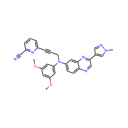 COc1cc(OC)cc(N(CC#Cc2cccc(C#N)n2)c2ccc3ncc(-c4cnn(C)c4)nc3c2)c1 ZINC000219365850