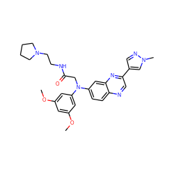 COc1cc(OC)cc(N(CC(=O)NCCN2CCCC2)c2ccc3ncc(-c4cnn(C)c4)nc3c2)c1 ZINC000204157464