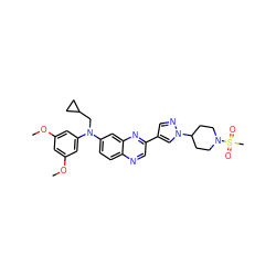 COc1cc(OC)cc(N(CC2CC2)c2ccc3ncc(-c4cnn(C5CCN(S(C)(=O)=O)CC5)c4)nc3c2)c1 ZINC000204146717