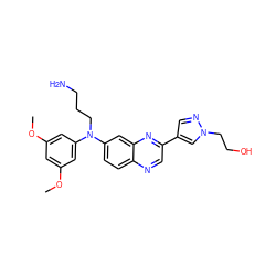 COc1cc(OC)cc(N(CCCN)c2ccc3ncc(-c4cnn(CCO)c4)nc3c2)c1 ZINC000204159031
