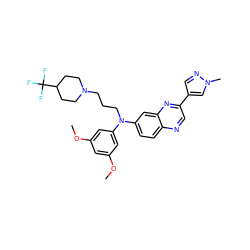 COc1cc(OC)cc(N(CCCN2CCC(C(F)(F)F)CC2)c2ccc3ncc(-c4cnn(C)c4)nc3c2)c1 ZINC000219343744
