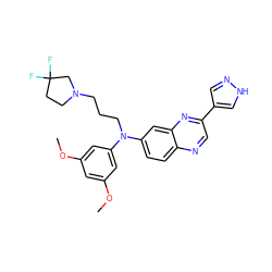 COc1cc(OC)cc(N(CCCN2CCC(F)(F)C2)c2ccc3ncc(-c4cn[nH]c4)nc3c2)c1 ZINC000199819837