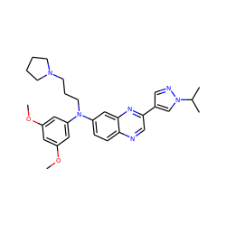 COc1cc(OC)cc(N(CCCN2CCCC2)c2ccc3ncc(-c4cnn(C(C)C)c4)nc3c2)c1 ZINC000204168819