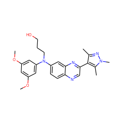 COc1cc(OC)cc(N(CCCO)c2ccc3ncc(-c4c(C)nn(C)c4C)nc3c2)c1 ZINC000204172984