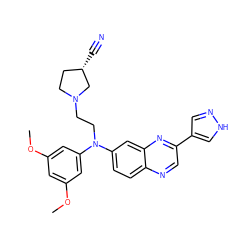 COc1cc(OC)cc(N(CCN2CC[C@H](C#N)C2)c2ccc3ncc(-c4cn[nH]c4)nc3c2)c1 ZINC000219343543