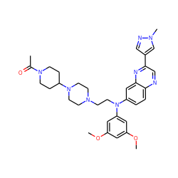 COc1cc(OC)cc(N(CCN2CCN(C3CCN(C(C)=O)CC3)CC2)c2ccc3ncc(-c4cnn(C)c4)nc3c2)c1 ZINC000219361730