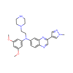 COc1cc(OC)cc(N(CCN2CCNCC2)c2ccc3ncc(-c4cnn(C)c4)nc3c2)c1 ZINC000204151491