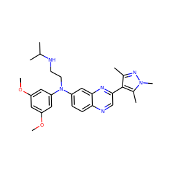 COc1cc(OC)cc(N(CCNC(C)C)c2ccc3ncc(-c4c(C)nn(C)c4C)nc3c2)c1 ZINC000204172564