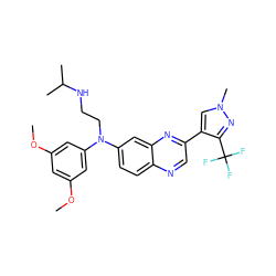 COc1cc(OC)cc(N(CCNC(C)C)c2ccc3ncc(-c4cn(C)nc4C(F)(F)F)nc3c2)c1 ZINC000204167615