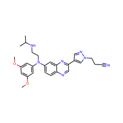 COc1cc(OC)cc(N(CCNC(C)C)c2ccc3ncc(-c4cnn(CCC#N)c4)nc3c2)c1 ZINC000219329210