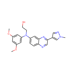 COc1cc(OC)cc(N(CCO)c2ccc3ncc(-c4cnn(C)c4)nc3c2)c1 ZINC000199817836