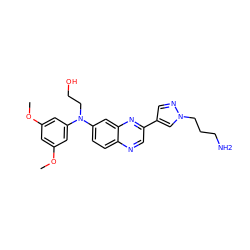 COc1cc(OC)cc(N(CCO)c2ccc3ncc(-c4cnn(CCCN)c4)nc3c2)c1 ZINC000204148887
