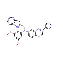 COc1cc(OC)cc(N(Cc2cc3ncccc3[nH]2)c2ccc3ncc(-c4cnn(C)c4)nc3c2)c1 ZINC000204162101