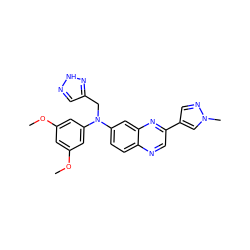 COc1cc(OC)cc(N(Cc2cn[nH]n2)c2ccc3ncc(-c4cnn(C)c4)nc3c2)c1 ZINC000204170137