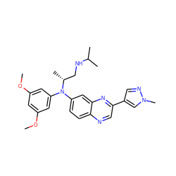 COc1cc(OC)cc(N(c2ccc3ncc(-c4cnn(C)c4)nc3c2)[C@H](C)CNC(C)C)c1 ZINC000204151195