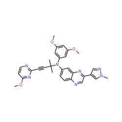 COc1cc(OC)cc(N(c2ccc3ncc(-c4cnn(C)c4)nc3c2)C(C)(C)C#Cc2nccc(OC)n2)c1 ZINC000199824342