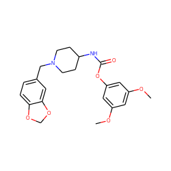 COc1cc(OC)cc(OC(=O)NC2CCN(Cc3ccc4c(c3)OCO4)CC2)c1 ZINC000028460471