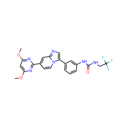 COc1cc(OC)nc(-c2ccn3c(-c4cccc(NC(=O)NCC(F)(F)F)c4)cnc3c2)n1 ZINC000147133117