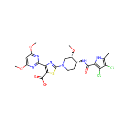 COc1cc(OC)nc(-c2nc(N3CC[C@@H](NC(=O)c4[nH]c(C)c(Cl)c4Cl)[C@@H](OC)C3)sc2C(=O)O)n1 ZINC000043201709