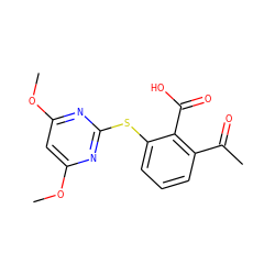 COc1cc(OC)nc(Sc2cccc(C(C)=O)c2C(=O)O)n1 ZINC000103190232