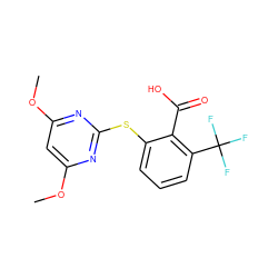 COc1cc(OC)nc(Sc2cccc(C(F)(F)F)c2C(=O)O)n1 ZINC000103190228