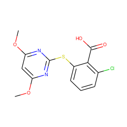 COc1cc(OC)nc(Sc2cccc(Cl)c2C(=O)O)n1 ZINC000002526778